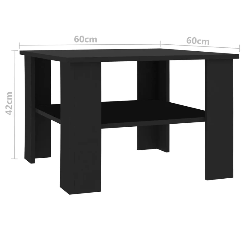 Table basse avec étagères design moderne et contemporaine 60 x 60 x 42 cm bois d’ingénierie noir DEC039724