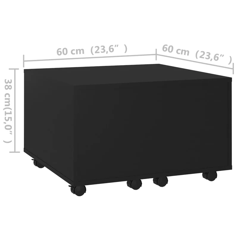 Table basse sur roulettes compartiment interne design moderne et contemporaine 60 x 60 x 38 cm bois d'ingénierie noir DEC039722