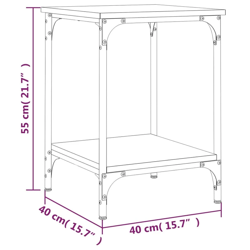 Table de chevet table d'appoint 40 x 40 x 55 cm bois d'ingénierie noir et cadre en métal DEC039645