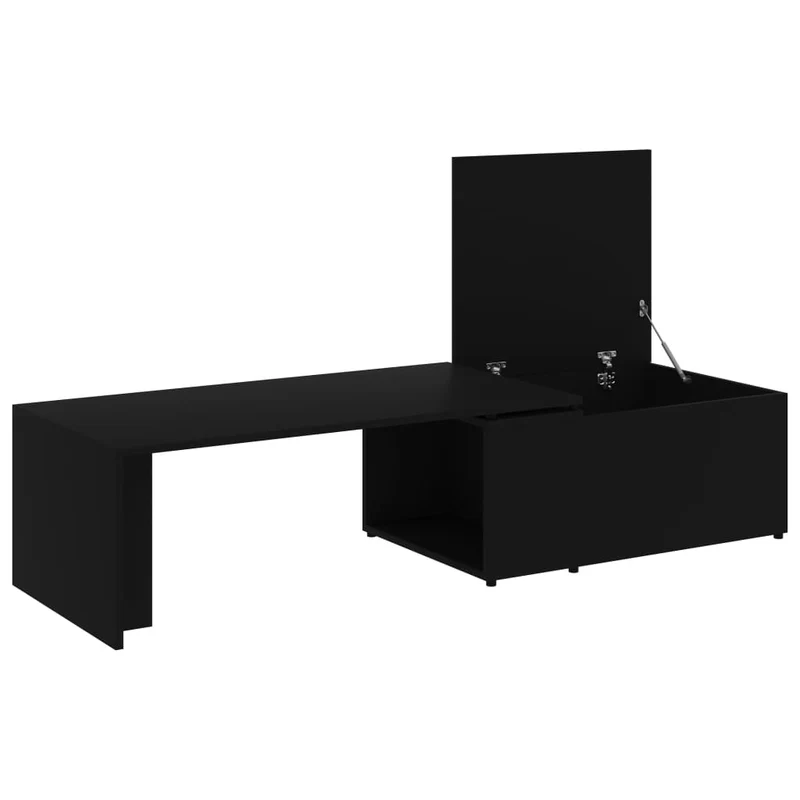 Table basse avec compartiment de rangement et plateau réglable design moderne et contemporaine 150 x 50 x 35 cm bois d'ingénierie noir DEC039635