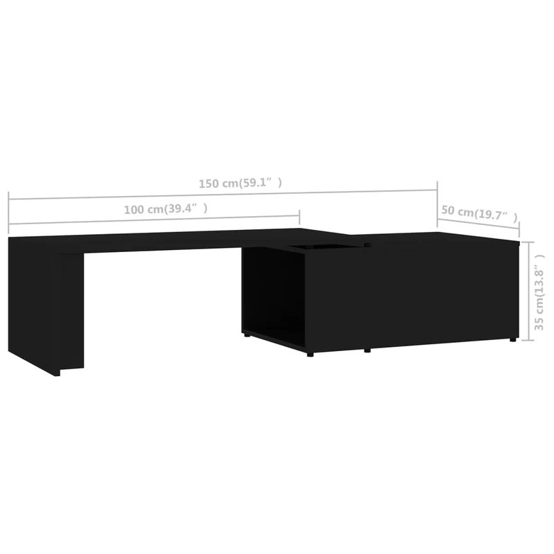 Table basse avec compartiment de rangement et plateau réglable design moderne et contemporaine 150 x 50 x 35 cm bois d'ingénierie noir DEC039635