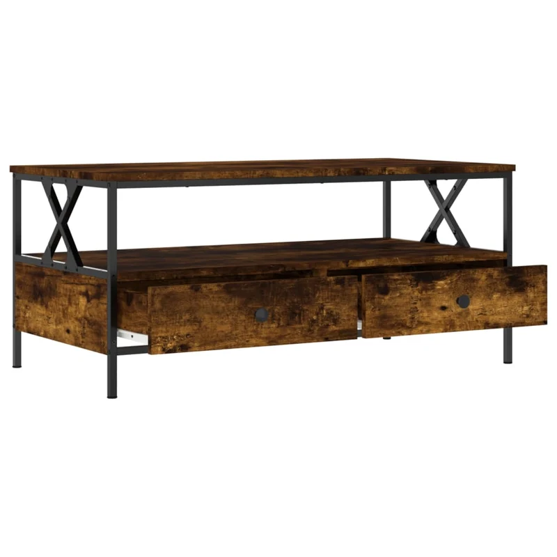Table basse avec tiroirs design moderne industriel 100 x 51 x 45 cm bois d'ingénierie marron et métal DEC038345