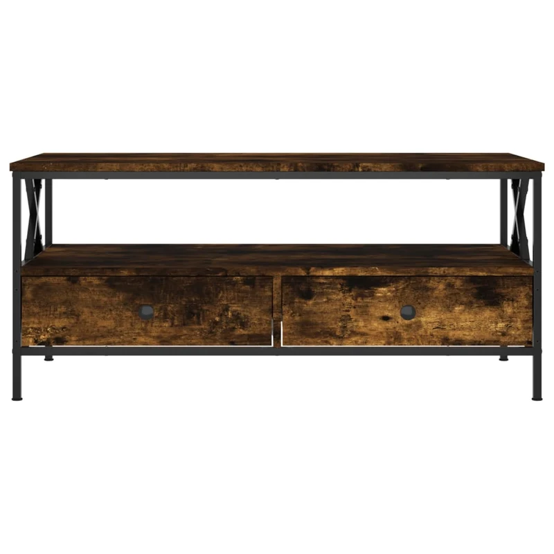 Table basse avec tiroirs design moderne industriel 100 x 51 x 45 cm bois d'ingénierie marron et métal DEC038345