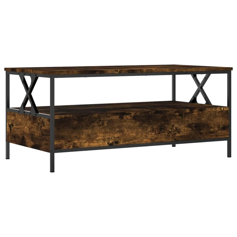 Table basse avec tiroirs design moderne industriel 100 x 51 x 45 cm bois d'ingénierie marron et métal DEC038345