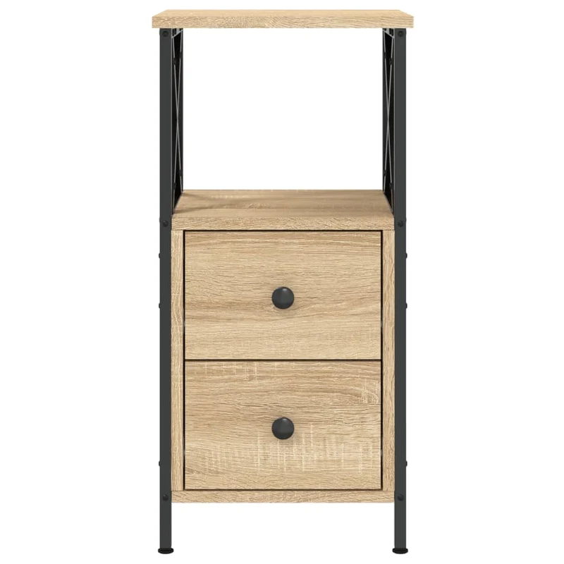 Table de chevet avec deux tiroirs et étagère 34 x 35,5 x 70 cm bois d'ingénierie couleur chêne et fer DEC033805