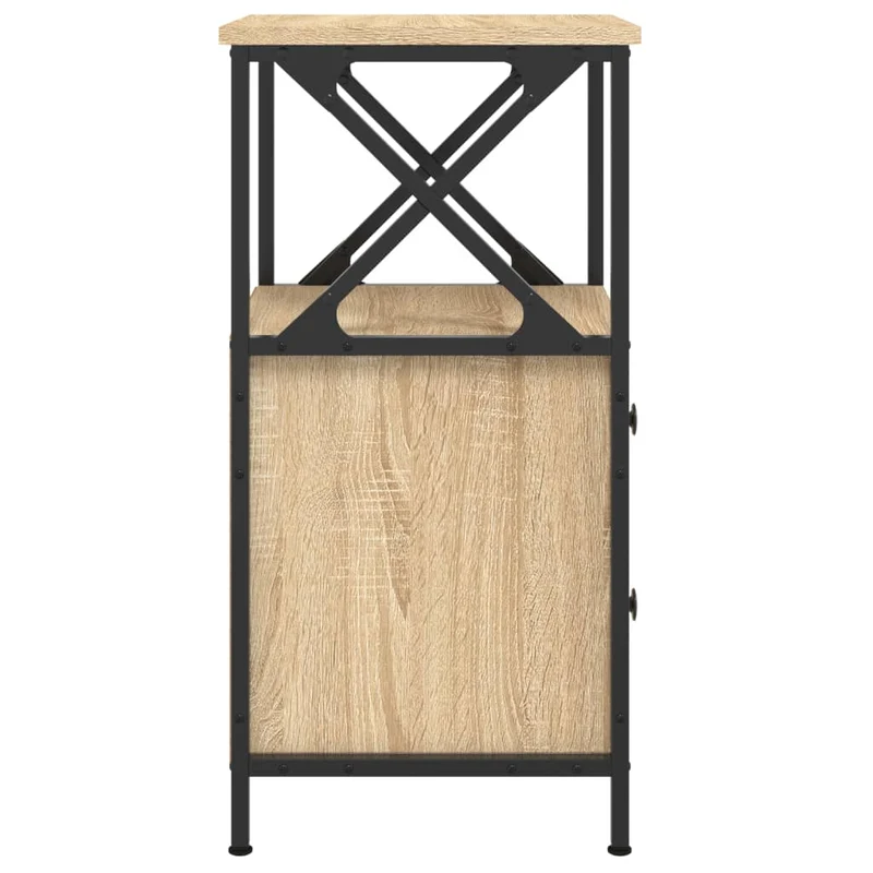 Table de chevet avec deux tiroirs et étagère 34 x 35,5 x 70 cm bois d'ingénierie couleur chêne et fer DEC033805