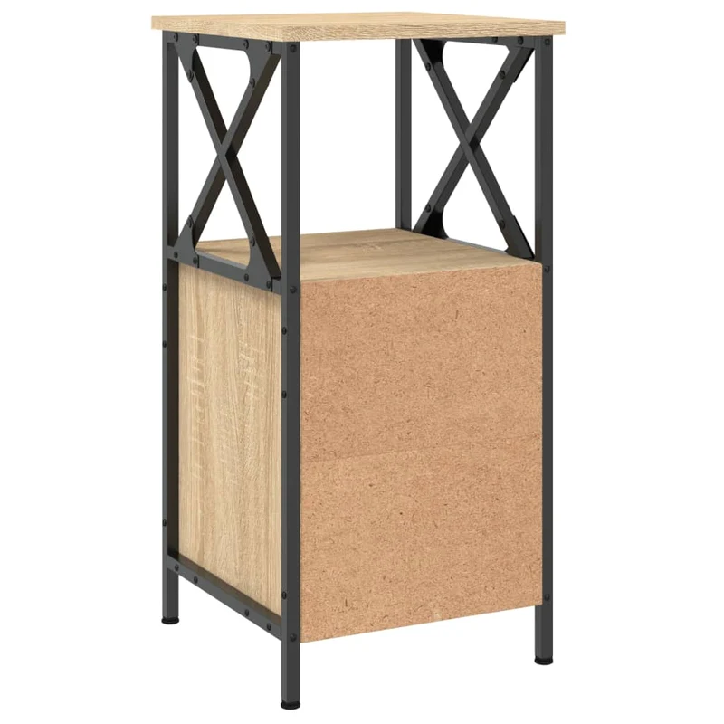 Table de chevet avec deux tiroirs et étagère 34 x 35,5 x 70 cm bois d'ingénierie couleur chêne et fer DEC033805