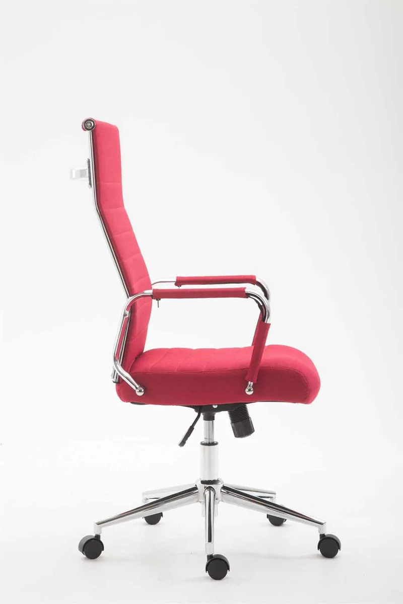 Fauteuil de bureau sur roulettes en tissu rouge avec assise rembourrée pivotant BUR10236