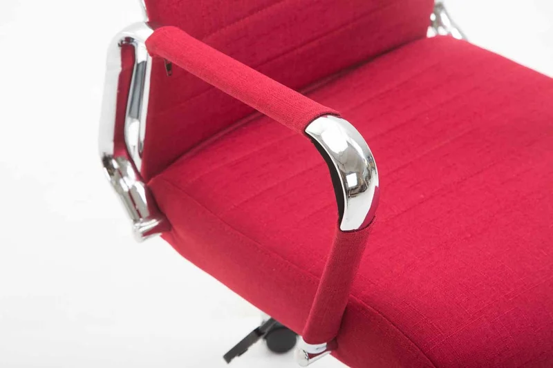 Fauteuil de bureau sur roulettes en tissu rouge avec assise rembourrée pivotant BUR10236