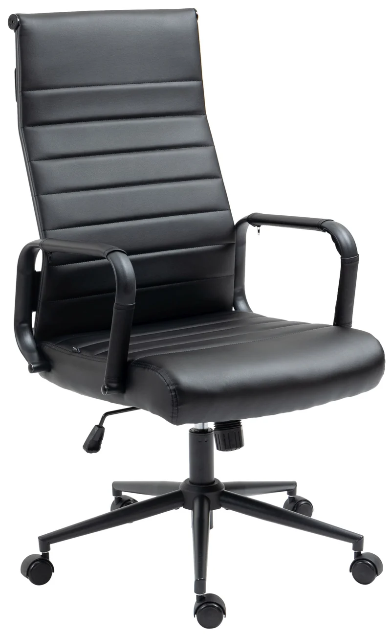 Fauteuil de bureau avec accoudoirs siège pivotant mécanisme à bascule en PVC noir 10_0002514