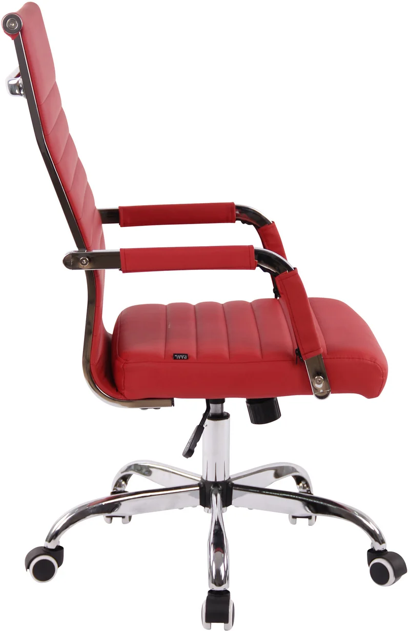 Fauteuil de bureau sur roulettes confortable hauteur réglable en synthétique rouge cadre métal chromé BUR10574