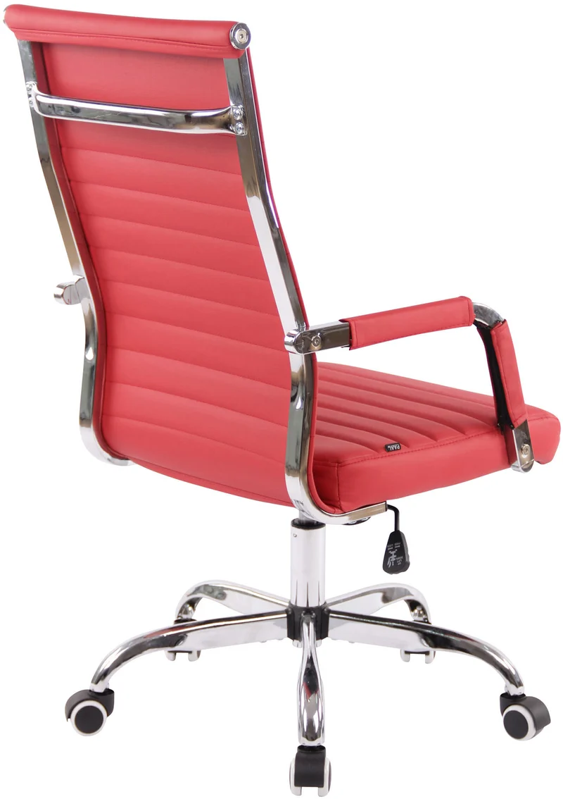 Fauteuil de bureau sur roulettes confortable hauteur réglable en synthétique rouge cadre métal chromé BUR10574
