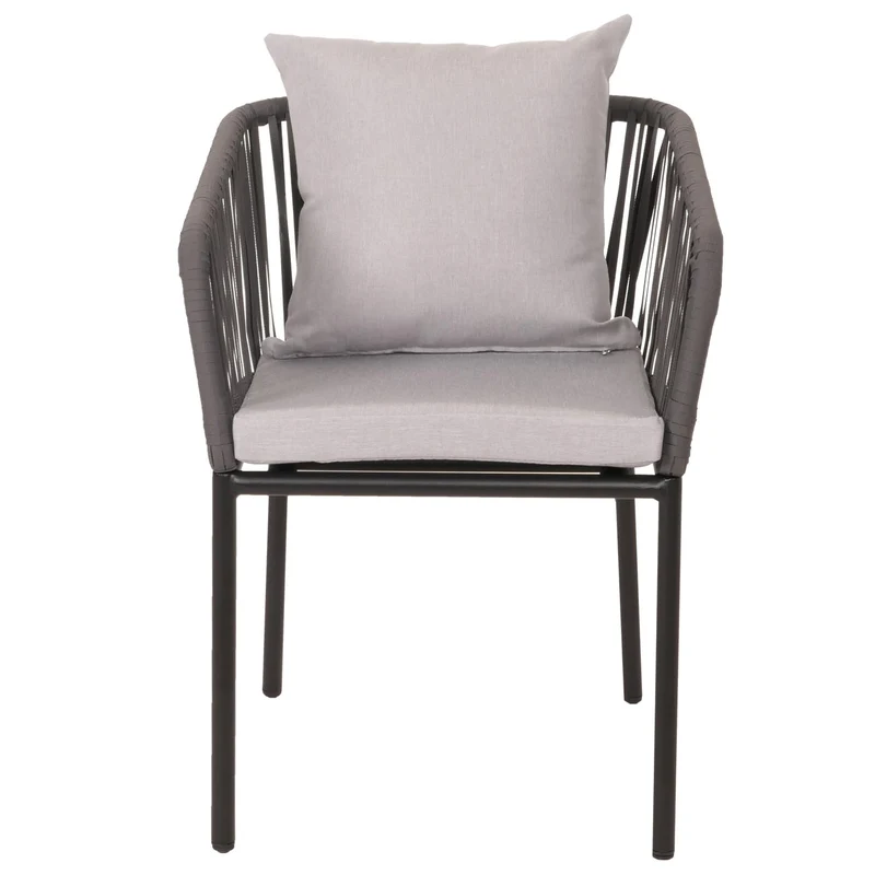 Lot de 2 chaises de jardin avec accoudoir cadre en aluminium anthracite corde en maille coussin gris clair 04_0007307