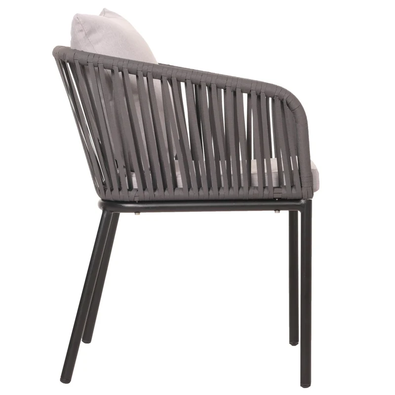 Lot de 2 chaises de jardin avec accoudoir cadre en aluminium anthracite corde en maille coussin gris clair 04_0007307