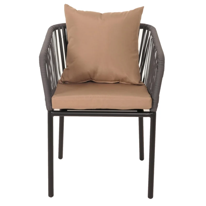 Lot de 2 chaises de jardin accoudoir corde en aluminium corde en maille anthracite coussin taupe 04_0007306