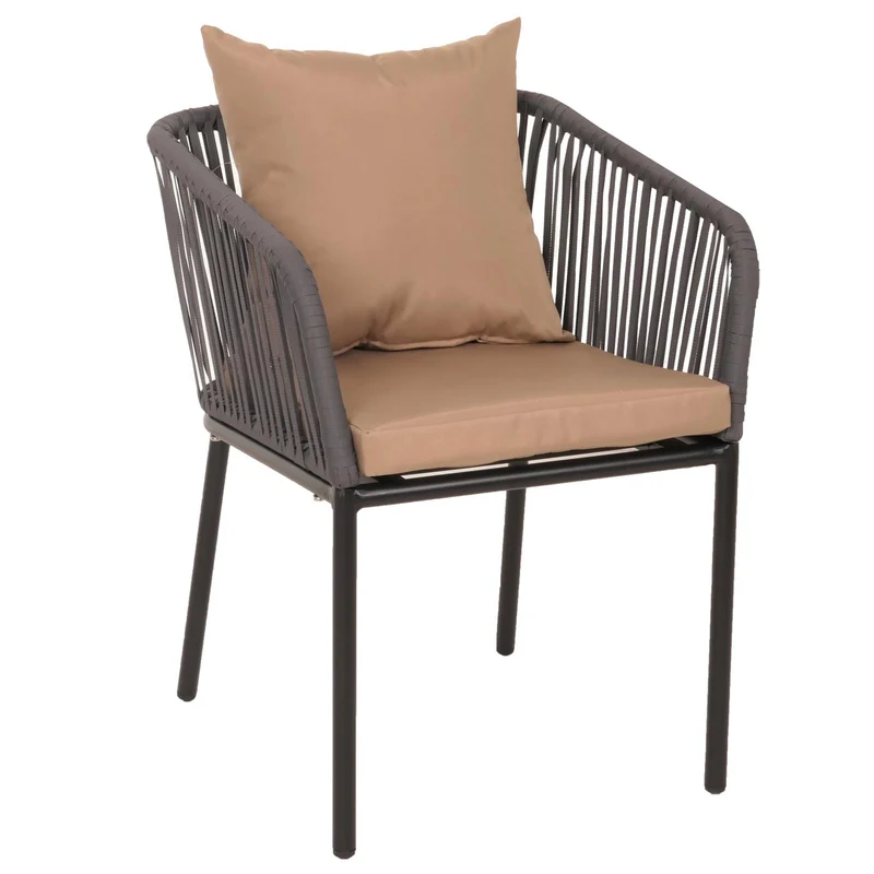 Lot de 2 chaises de jardin accoudoir corde en aluminium corde en maille anthracite coussin taupe 04_0007306