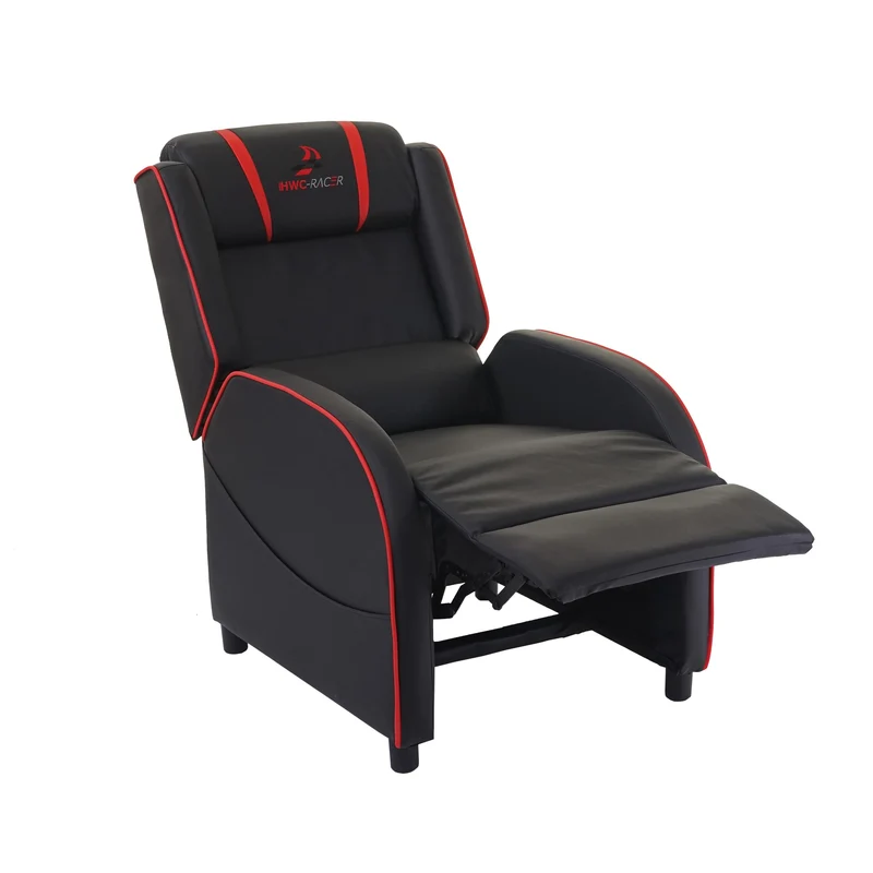 Fauteuil TV chaise longue relax avec repose-pieds et accoudoirs en synthétique / rouge 04_0001997