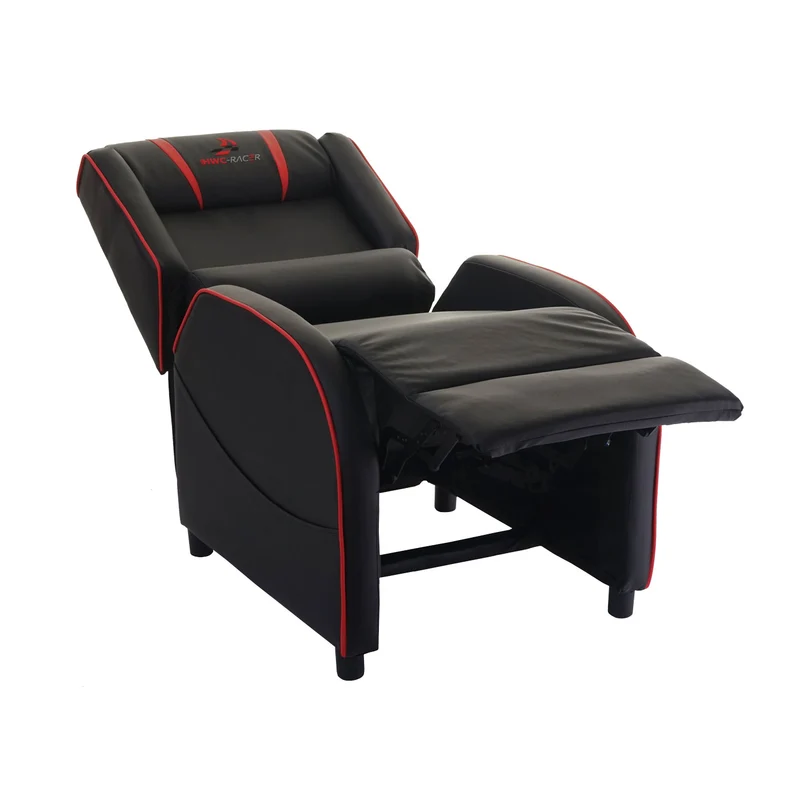 Fauteuil TV chaise longue relax avec repose-pieds et accoudoirs en synthétique / rouge 04_0001997