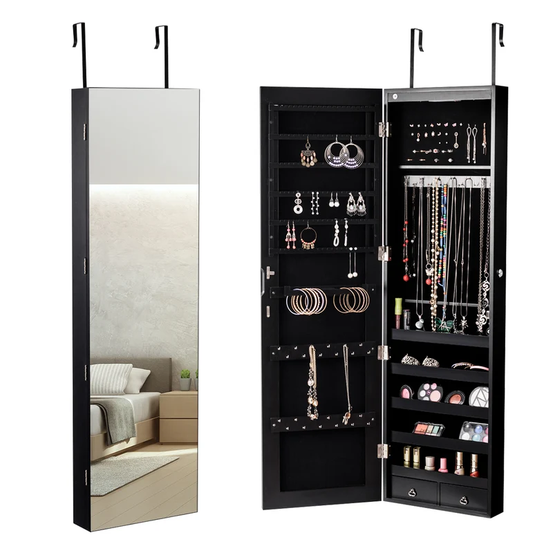 Armoire bijoux de rangement avec miroir et lumière led 120 x 36 x 10 cm noir 20_0000115
