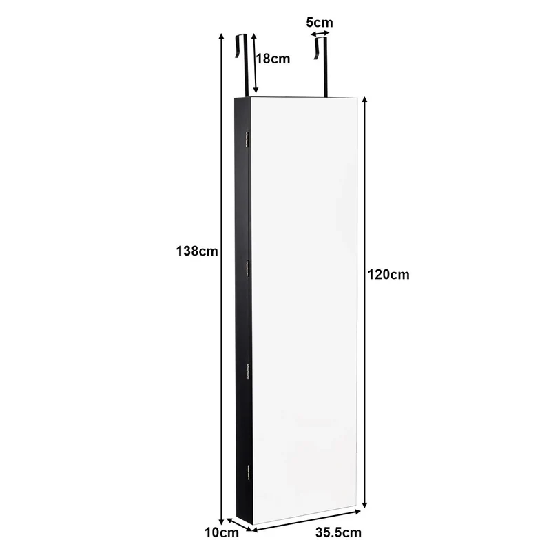 Armoire bijoux de rangement avec miroir et lumière led 120 x 36 x 10 cm noir 20_0000115