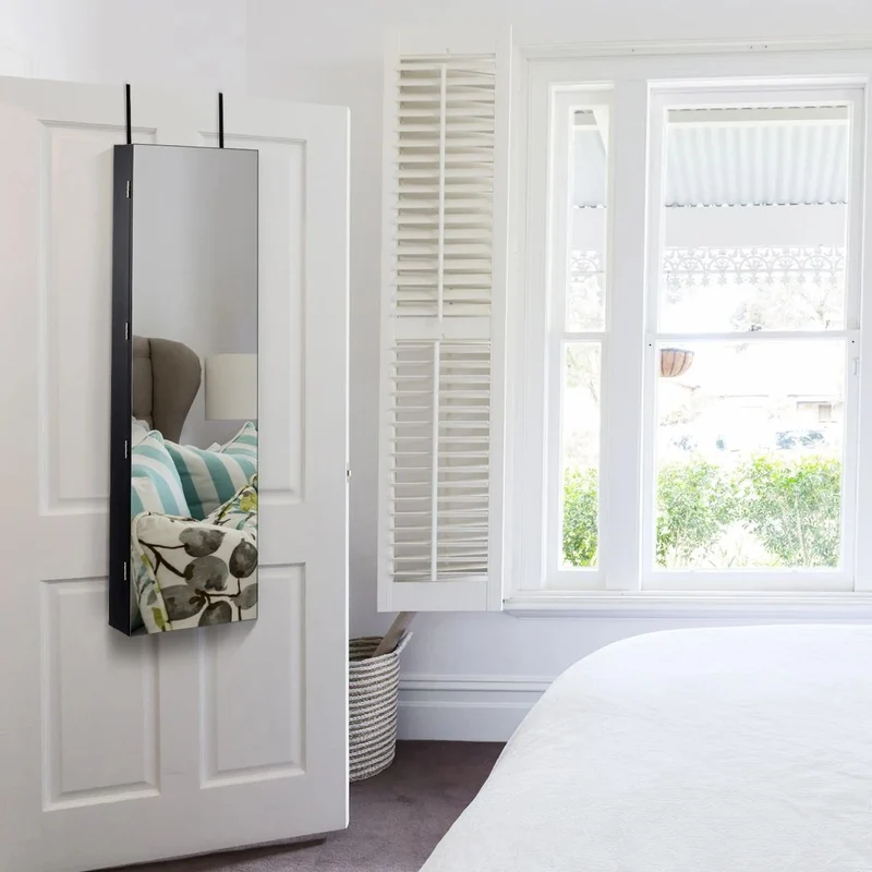 Armoire bijoux de rangement avec miroir et lumière led 120 x 36 x 10 cm noir 20_0000115