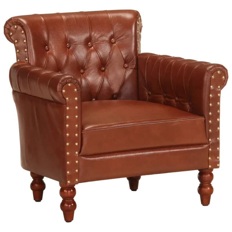Fauteuil lounge design et moderne en cuir de chèvre véritable marron DEC028633
