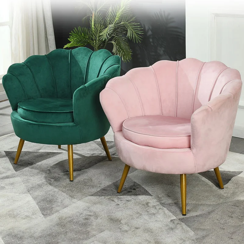Contemporary Scandinavian Velvet Wood Metal Sponge Petal Round Accent Chair Backrest Armrest For Living Room
