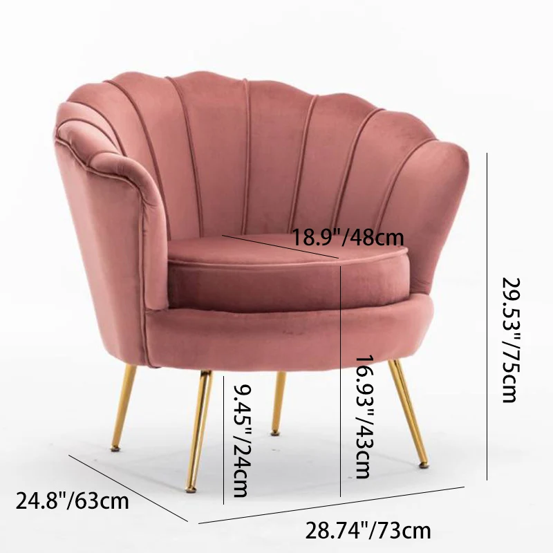 Contemporary Scandinavian Velvet Wood Metal Sponge Petal Round Accent Chair Backrest Armrest For Living Room
