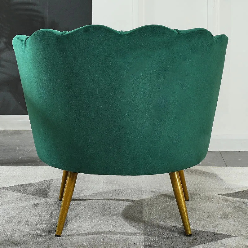 Contemporary Scandinavian Velvet Wood Metal Sponge Petal Round Accent Chair Backrest Armrest For Living Room