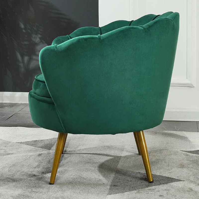 Contemporary Scandinavian Velvet Wood Metal Sponge Petal Round Accent Chair Backrest Armrest For Living Room