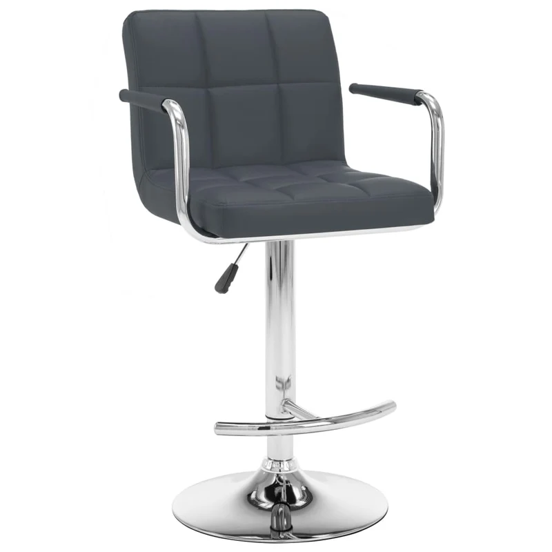 Lot de 2 tabourets de bar chaises hautes avec accoudoirs et dossier en PVC gris et acier DEC029735