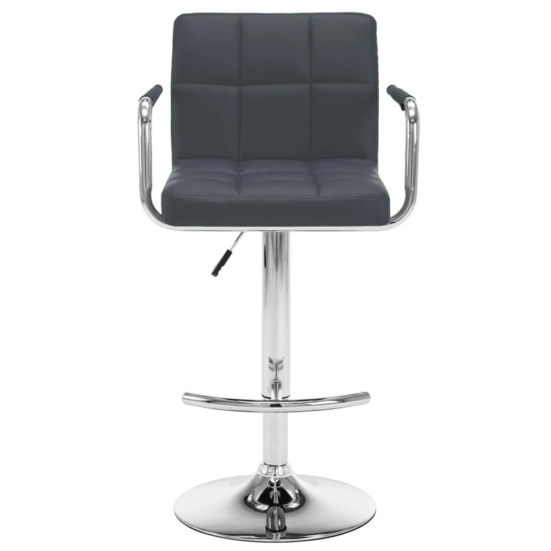 Lot de 2 tabourets de bar chaises hautes avec accoudoirs et dossier en PVC gris et acier DEC029735