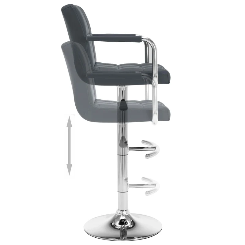 Lot de 2 tabourets de bar chaises hautes avec accoudoirs et dossier en PVC gris et acier DEC029735
