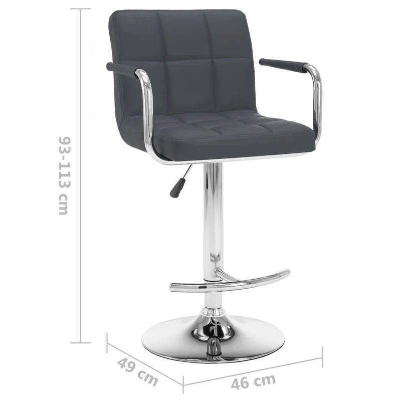 Lot de 2 tabourets de bar chaises hautes avec accoudoirs et dossier en PVC gris et acier DEC029735