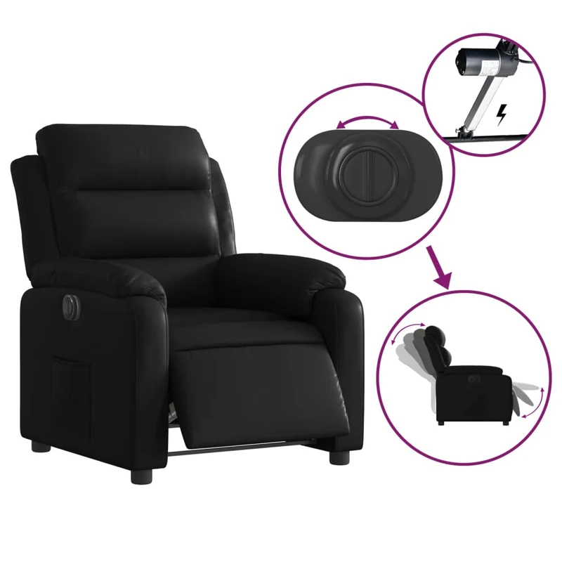 Fauteuil relax TV fonction d'inclinaison électrique très confortable en PVC noir DEC028460