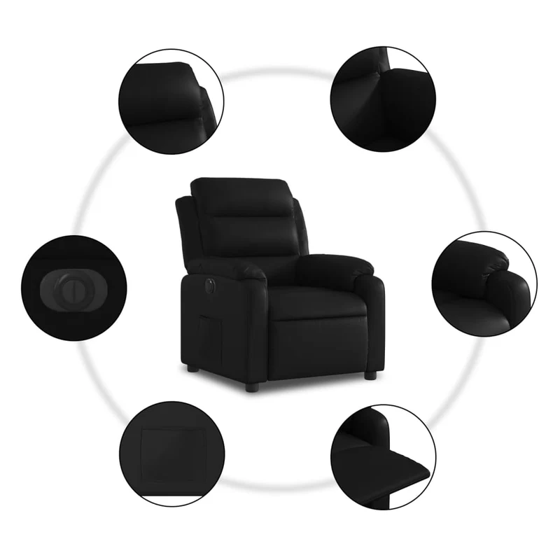 Fauteuil relax TV fonction d'inclinaison électrique très confortable en PVC noir DEC028460