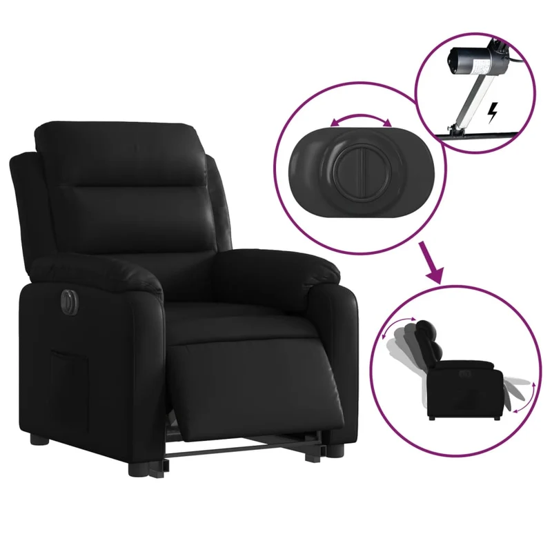 Fauteuil relax TV fonction de levage électrique très confortable en PVC noir DEC028464