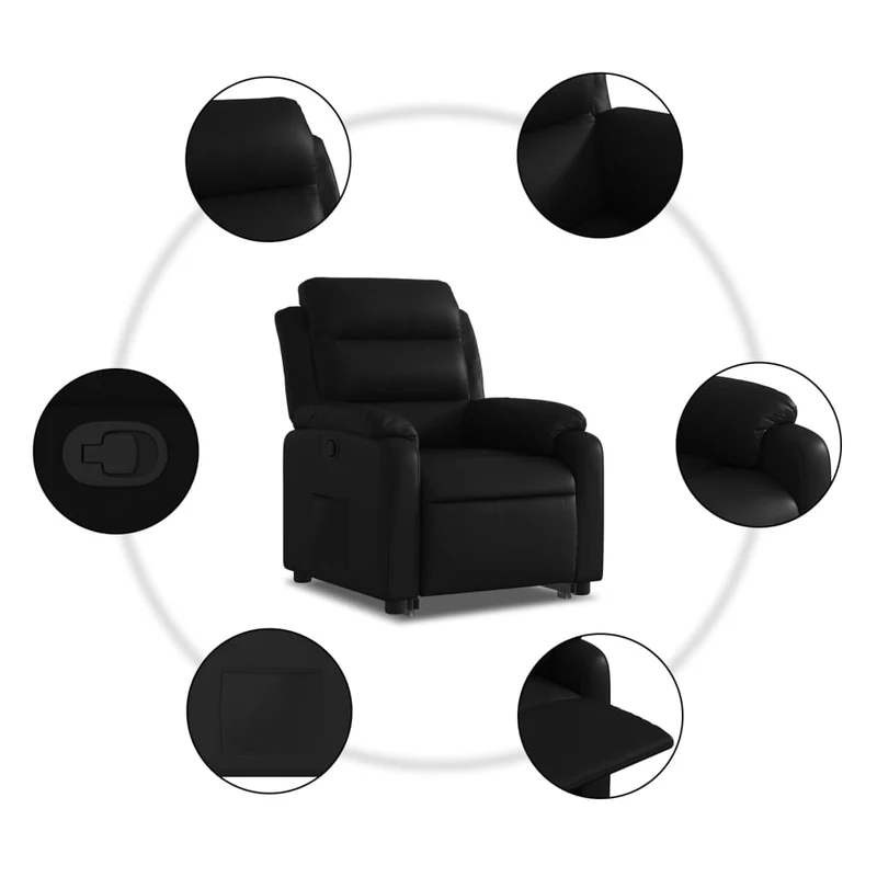 Fauteuil relax TV rembourrage confortable fonction de levage électrique en PVC noir DEC028069