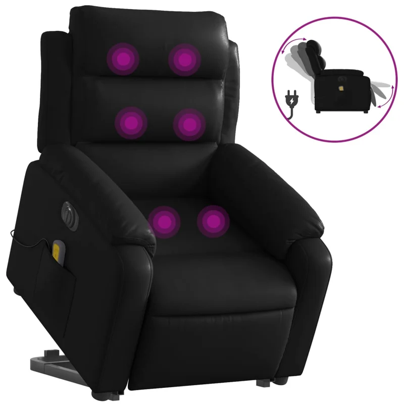 Fauteuil de relaxation fonction massage et inclinable levage électrique en PVC noir DEC027798