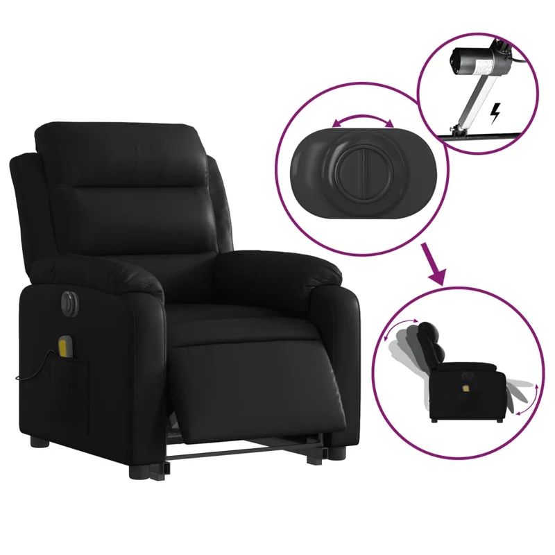 Fauteuil de relaxation fonction massage et inclinable levage électrique en PVC noir DEC027798
