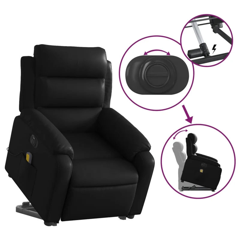 Fauteuil de relaxation fonction massage et inclinable levage électrique en PVC noir DEC027798