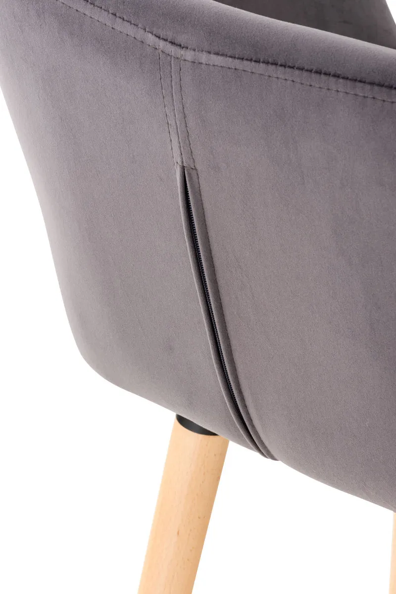 Lot de 2 tabourets de bar en velours gris pieds en bois avec repose-pieds et accoudoirs style rétro moderne 10_0000320