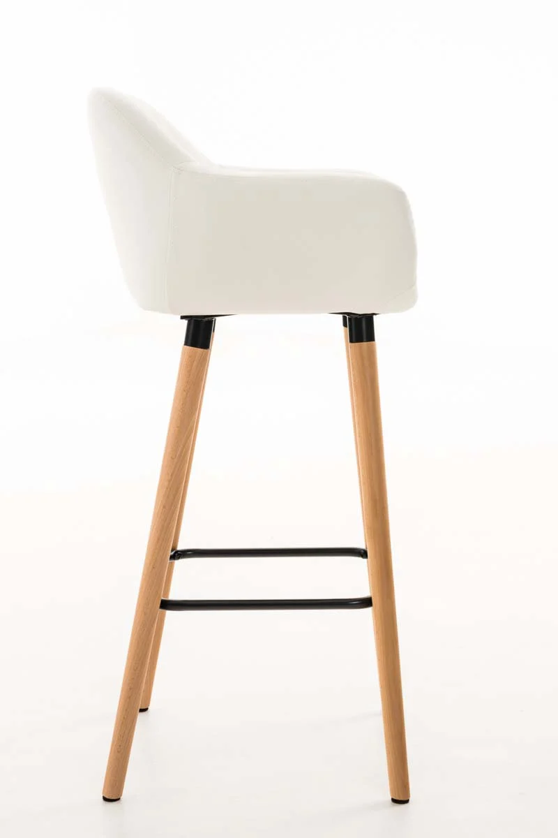 Tabouret de bar lounge x1 design scandinave assise en PVC blanc pieds en bois repose-pieds en métal 10_0004909