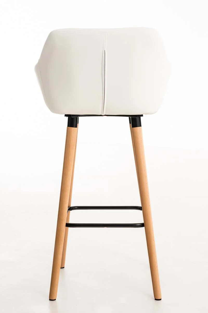 Tabouret de bar lounge x1 design scandinave assise en PVC blanc pieds en bois repose-pieds en métal 10_0004909