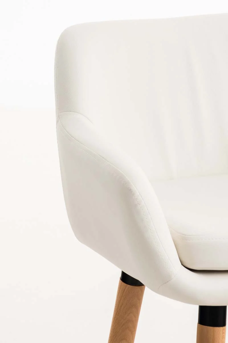 Tabouret de bar lounge x1 design scandinave assise en PVC blanc pieds en bois repose-pieds en métal 10_0004909