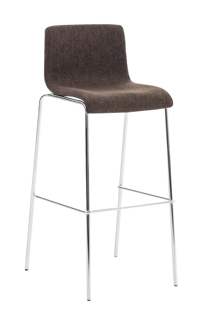 Lot de 2 tabourets de bar avec repose-pieds dossier incurvé en tissu marron et 4 pieds en métal chromé 10_0004192