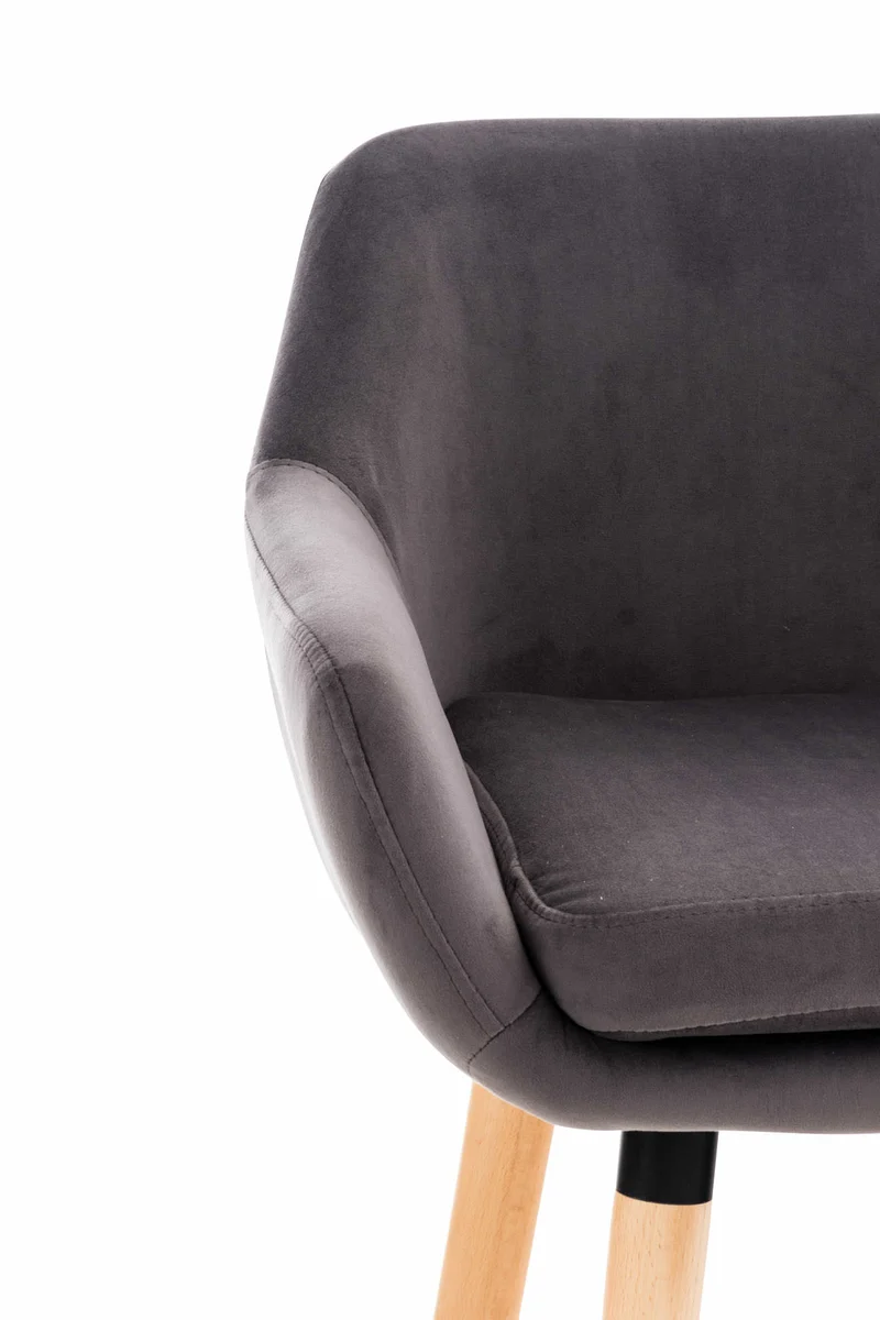 Tabouret de bar lounge x1 design scandinave assise en velours gris pieds en bois repose-pieds en métal 10_0004912