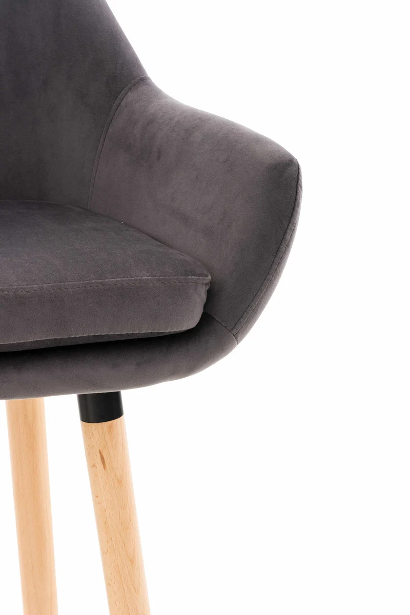 Tabouret de bar lounge x1 design scandinave assise en velours gris pieds en bois repose-pieds en métal 10_0004912