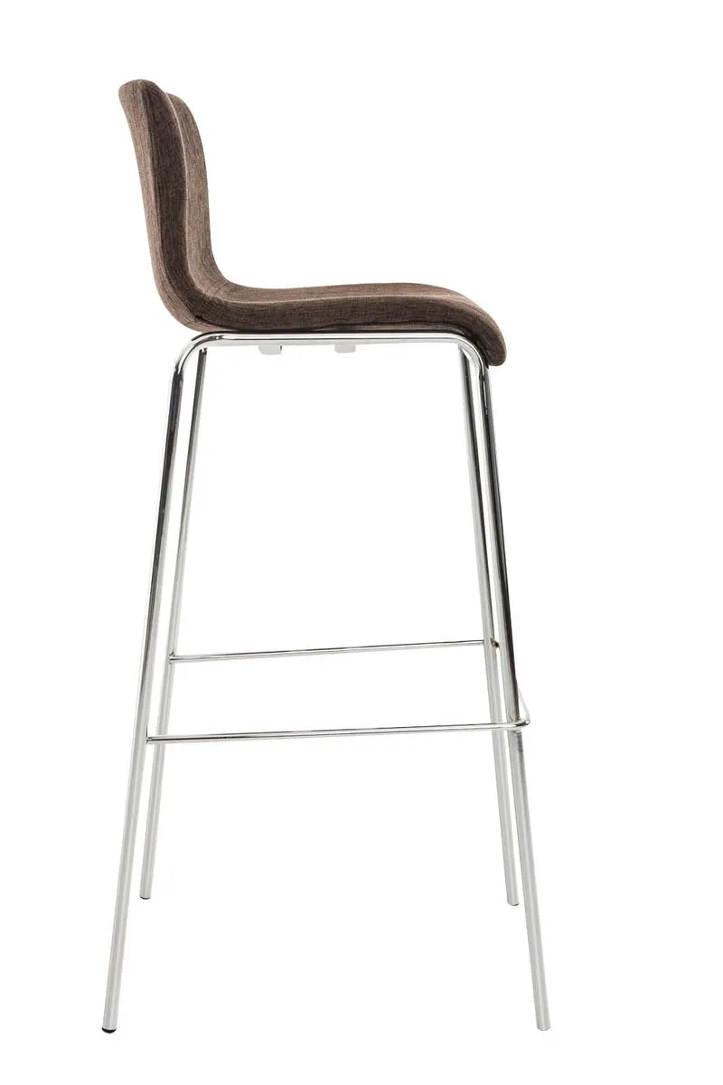 Tabouret de bar x1 design moderne empilable assise en tissu marron et 4 pieds métal chromé 10_0004947