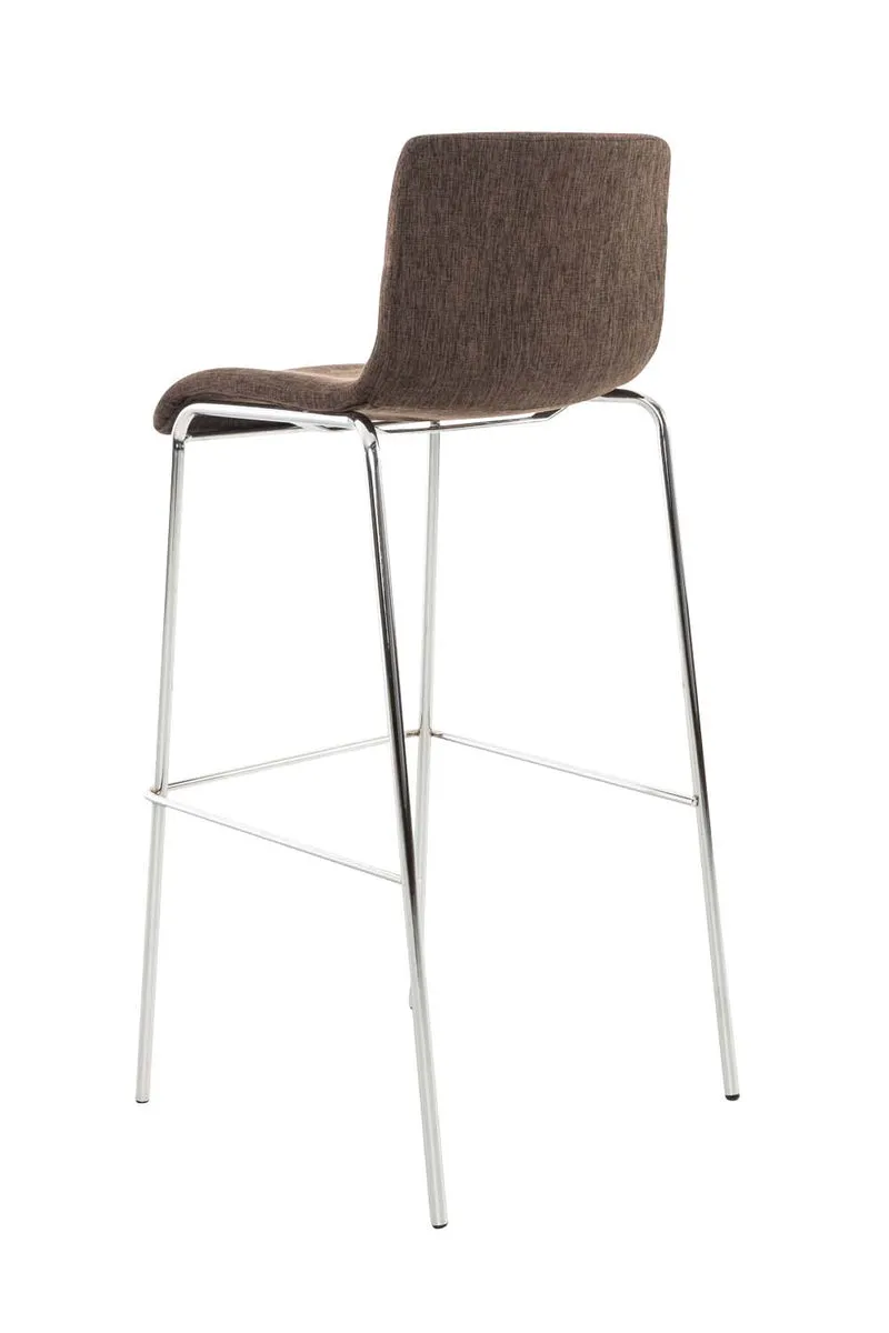 Tabouret de bar x1 design moderne empilable assise en tissu marron et 4 pieds métal chromé 10_0004947